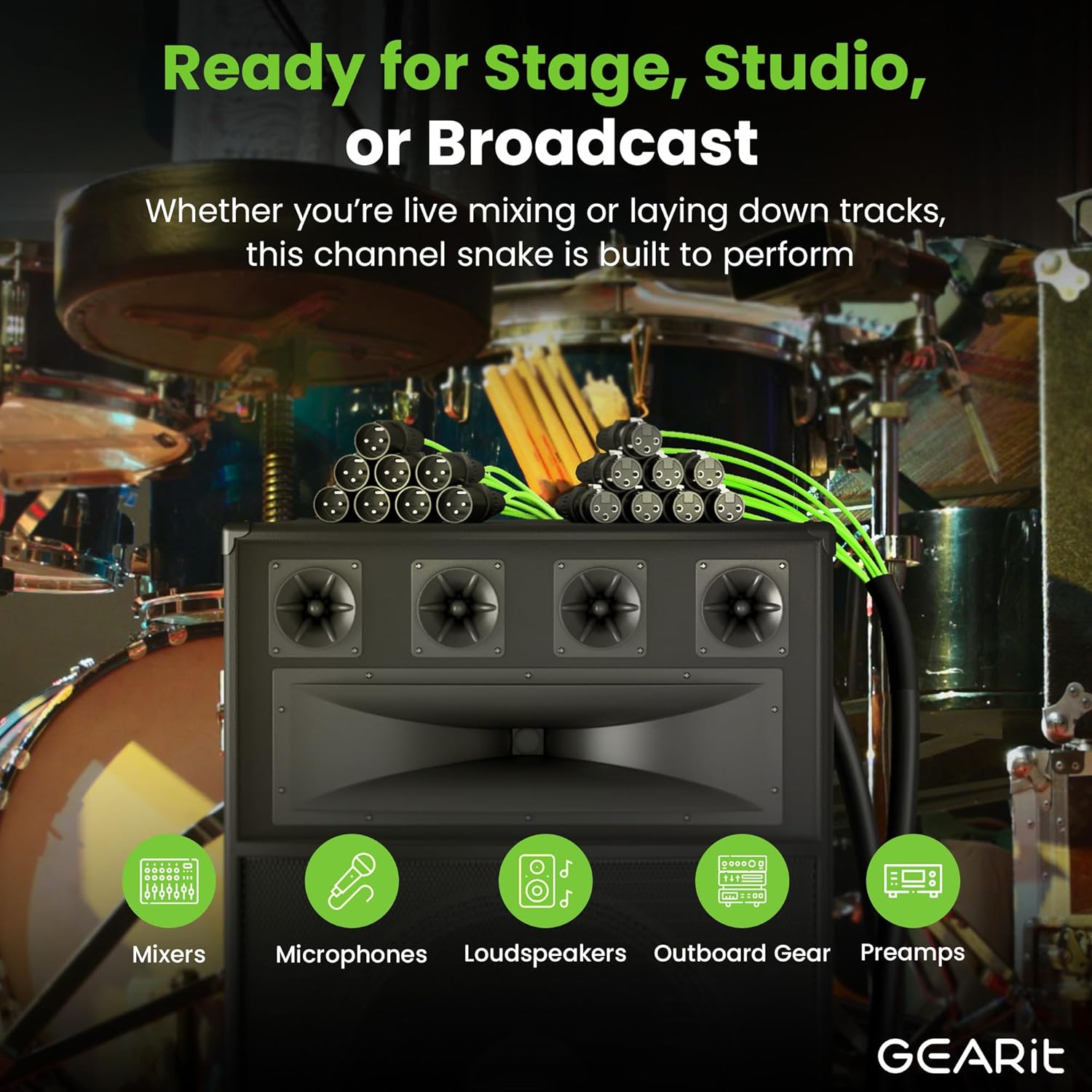 GEARit 8-Channel XLR Snake Cable (10 ft) - 100% Oxygen-Free Copper Snake Wire, Channel Labels, Metal XLR Connectors for Pro Audio - 10 Feet