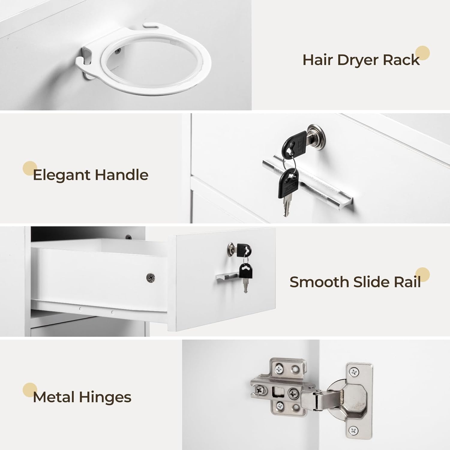 Winado Salon Corner Storage Cabinet, Wall Mount Salon Station with Lockable Drawer, Bottom Cabinet, Open Shelves, Hair Dryer Holder for Home Beauty & Barber Shop Spa Equipement, White