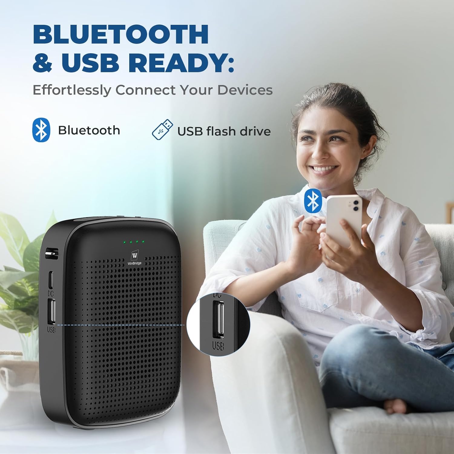 Voice Amplifier with Wireless Lapel Microphone - Personal Megaphone for Teachers, 15W Portable Mini Bluetooth PA System and Clip-on Lavalier Mic for Classroom, Speech, Yoga, Tour Guide - A006