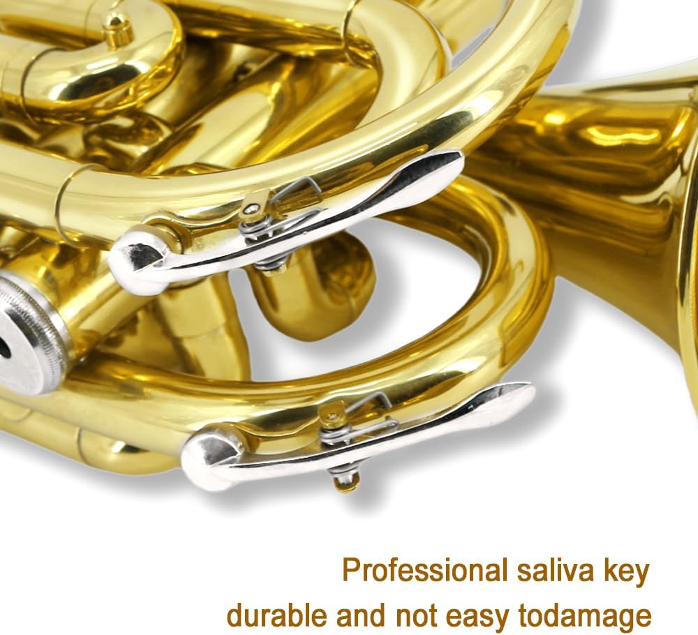 Yinfente Bb Flat Pocket Trumpet Bass Trumpet For Beginner,Student With Cleaning cloth, Silver plated 7C mouthpiece,hard case White gloves (Gold)