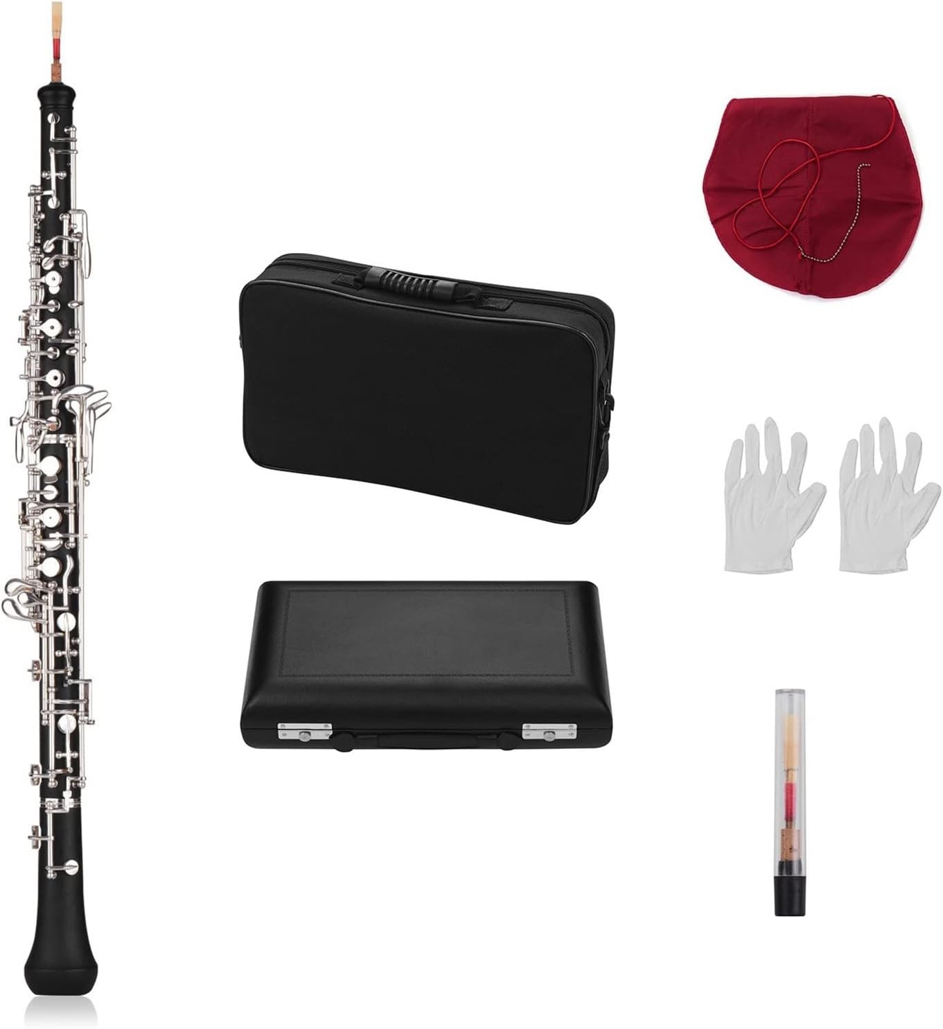 Professional Oboe C Key Semi- Automatic Nickel- Plated Keyboard Woodwind Instrument with Accessories Oboes Beginner (Color : Nickel-Plated Keys)