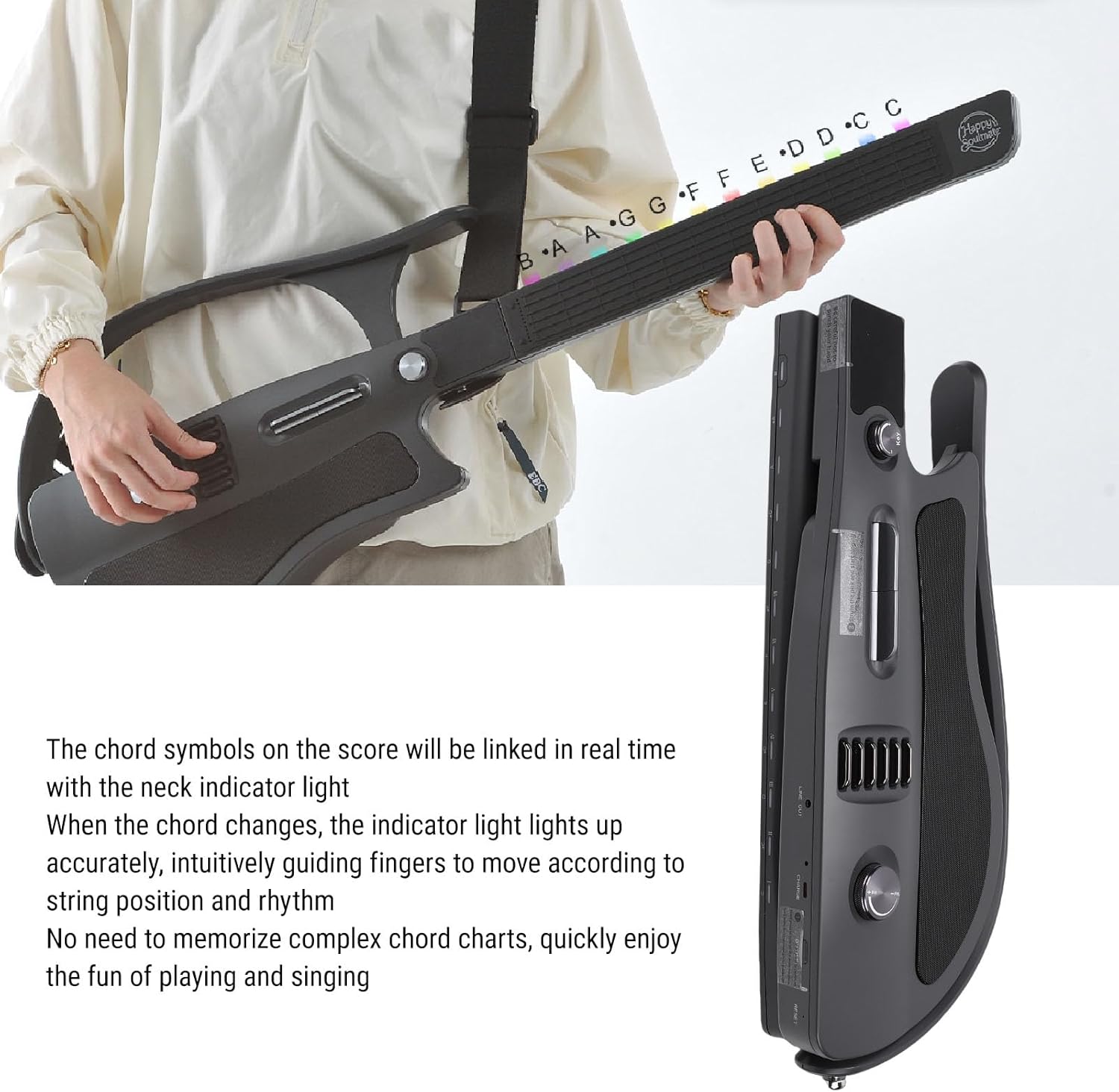 SUNGOOYUE Smart Guitar, Portable Folding Electric Automatic Stringless Guitar with Smart Tuner and APP Connectivity for Beginners, Black