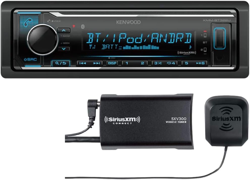 KENWOOD KMM-BT332U Bluetooth Car Stereo with USB Port, AM/FM Radio, MP3 Player, Multi Color LCD, Detachable Face, Built in Amazon Alexa Plus SXV300V1 SiriusXM Tuner