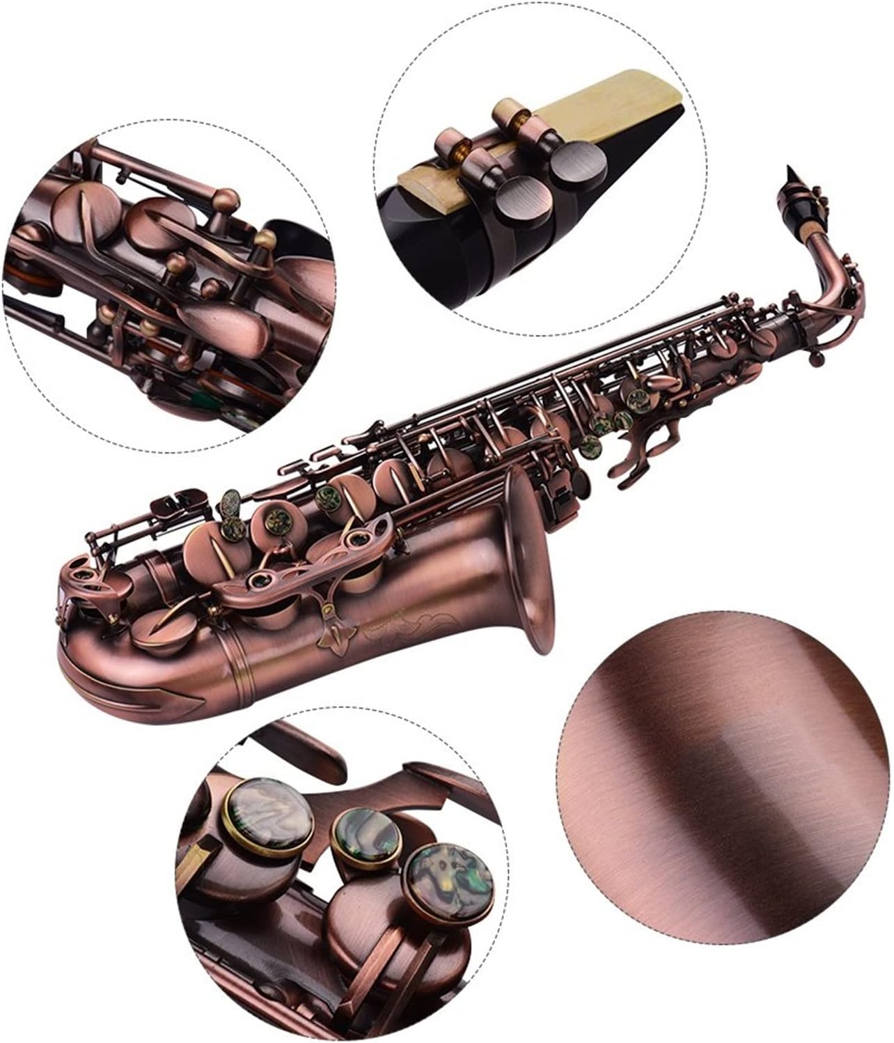 EB Alto Saxophone E-Flat Sax Carved Pattern Woodwind Instrument with Carry Case Brush Sax Accessories