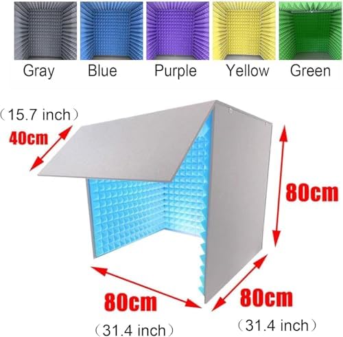 Desktop Soundproof Cover,Isolation Booth,Portable Vocal Recording Booth,Vocal Sound Absorbing Shield,80cm/60cm Self Made Sound Booth Box,Yellow-80 * 80 * 80cm