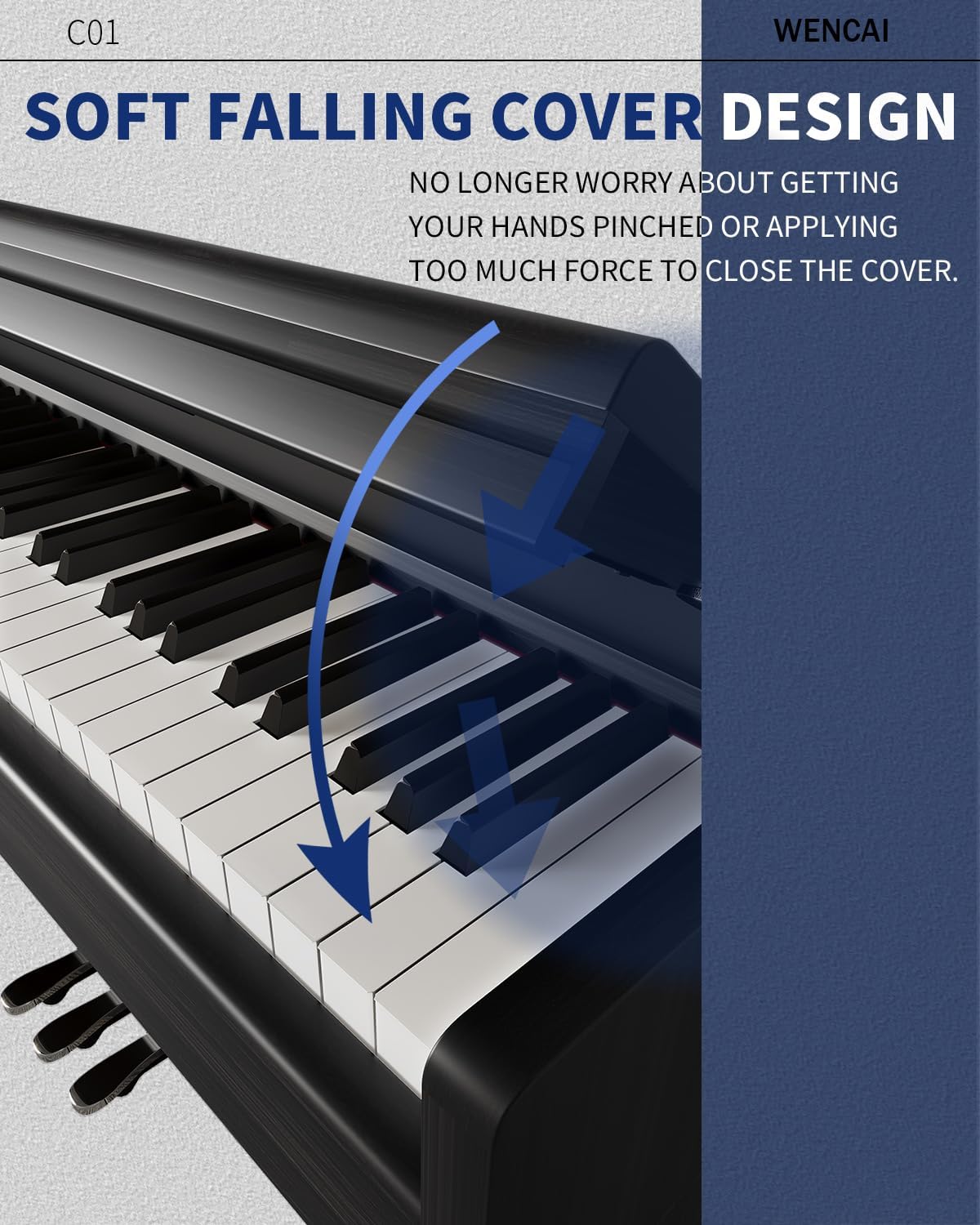 WENCAI 88 Keys Fully Weighted Digital Piano Keyboard, Hammer Action Upright Electric Piano for Beginner Professional with Cushioned Drop Cover, 3 Pedals, Black