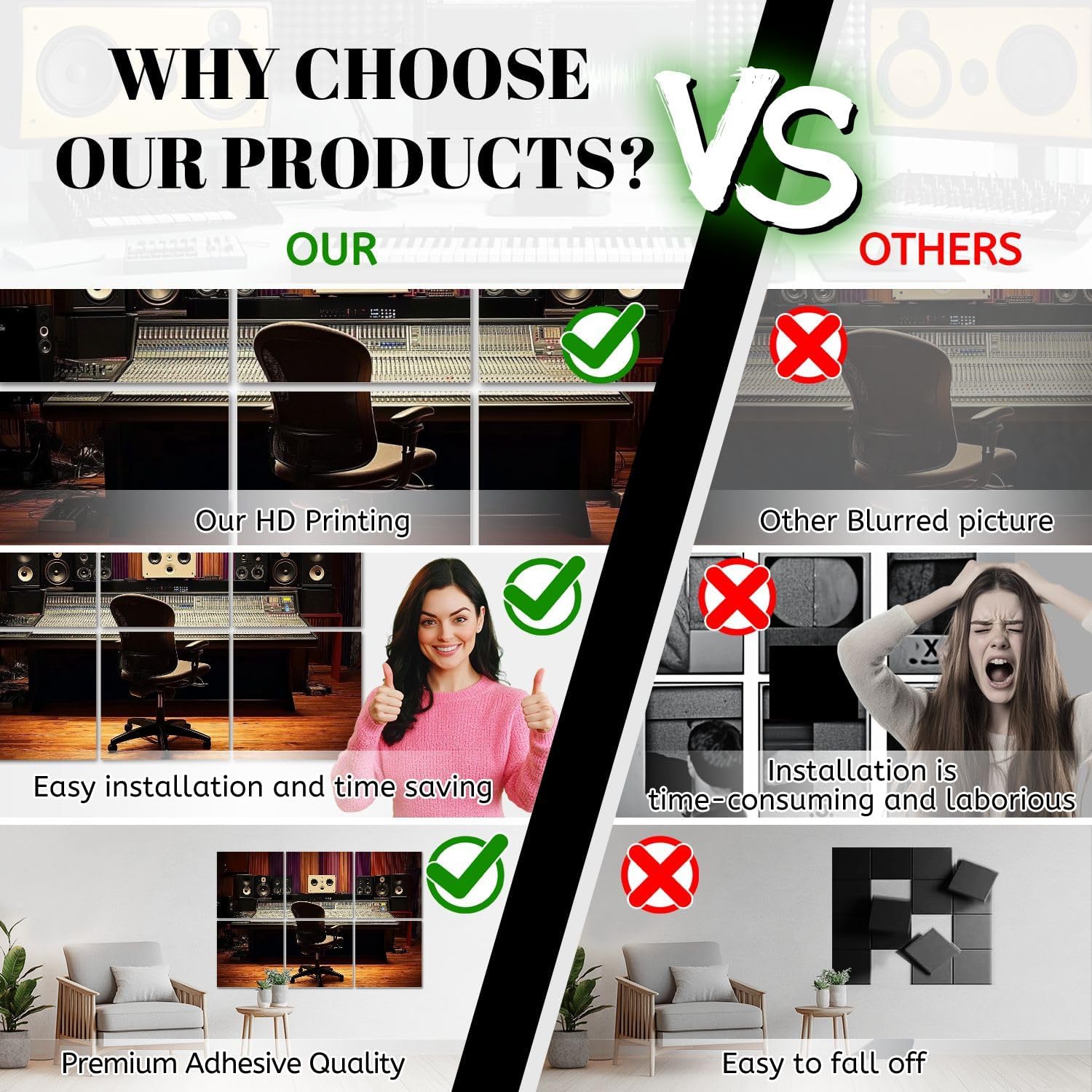 6 Pack Art Acoustic Panels musical recording studio chair Sound Absorbing Panel 48