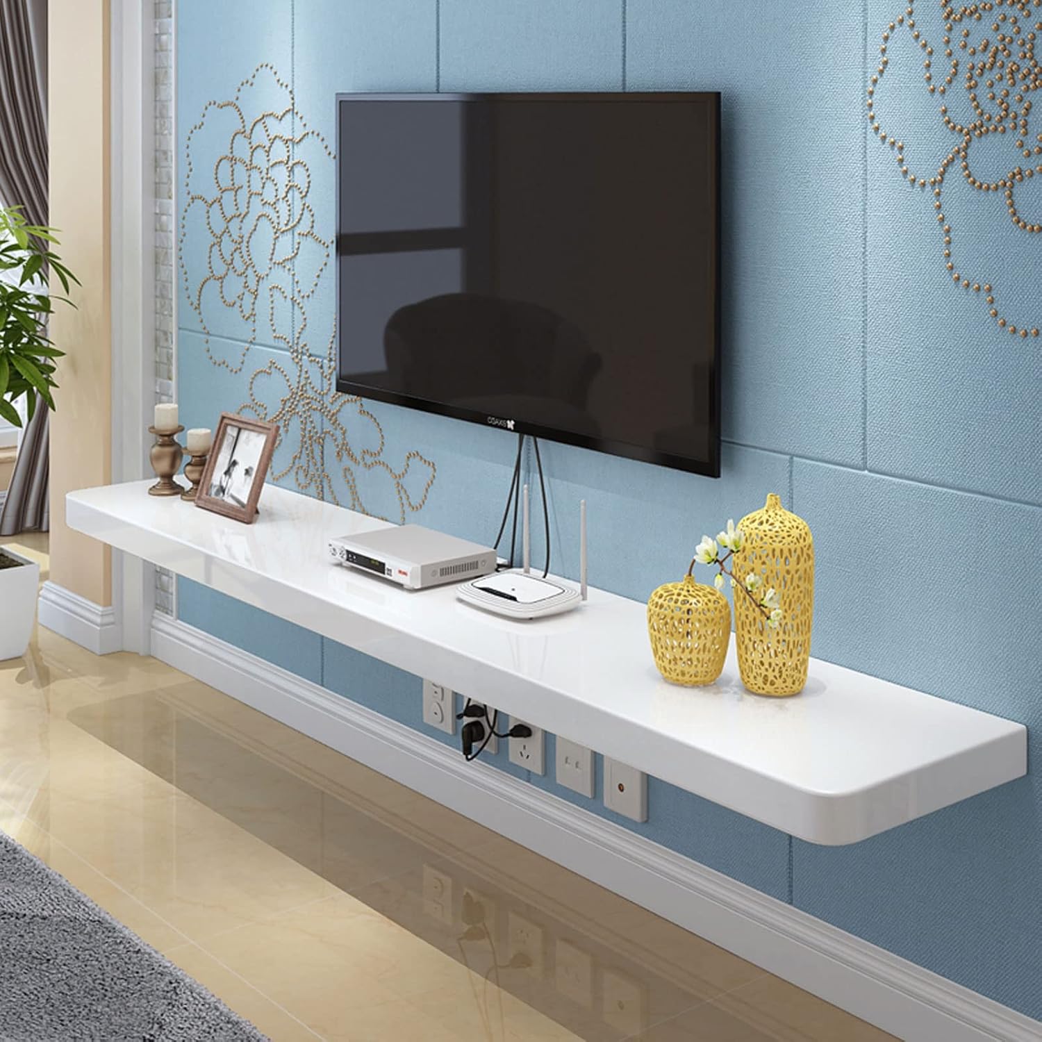 Wall Shelf Floating Shelf Wall mounted TV Shelf Entertainment Unit TV Stand TV Console Set top box Router DVD projector Toys Gaming Shelf TV board BookShelf Wall Mount Corner Shelves Wall Unit Decor