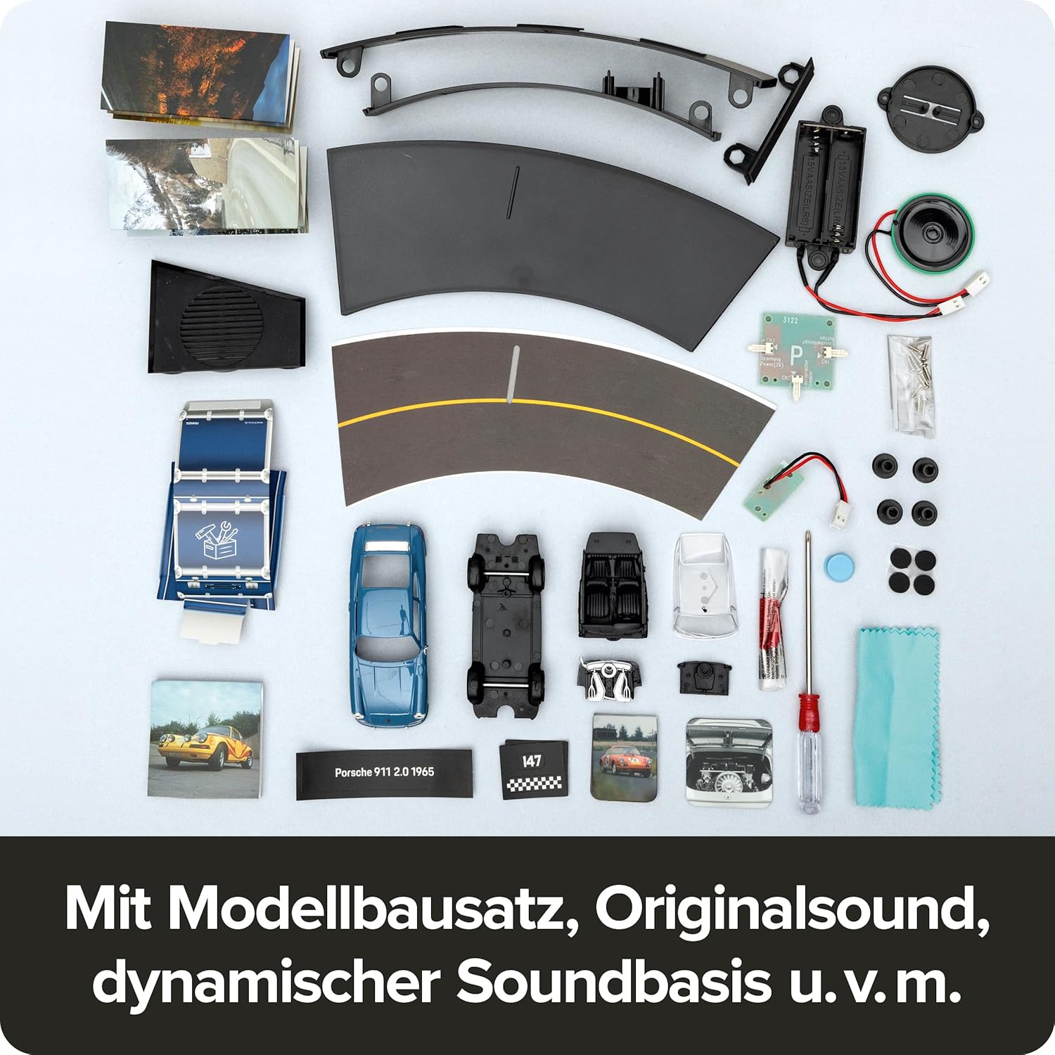 FRANZIS Porsche 911 67664 Advent Calendar Model Kit 1:43 Scale Includes Sound Module and 52 Page Accompaniment Book