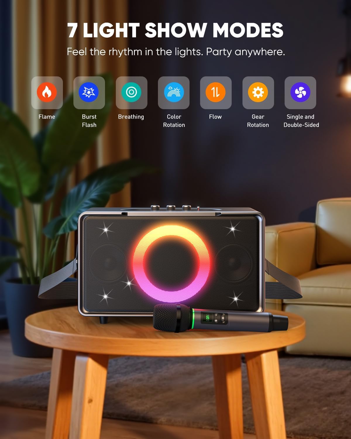 GFEEN Portable Bluetooth Speaker: 100W Peak, Deep Bass, 15H Playtime, Large Party Wireless Speakers, Powerful Loud Sound, Light Show, Fast Charging for Outdoor, Backyard, Home(Silver with 1Mic)