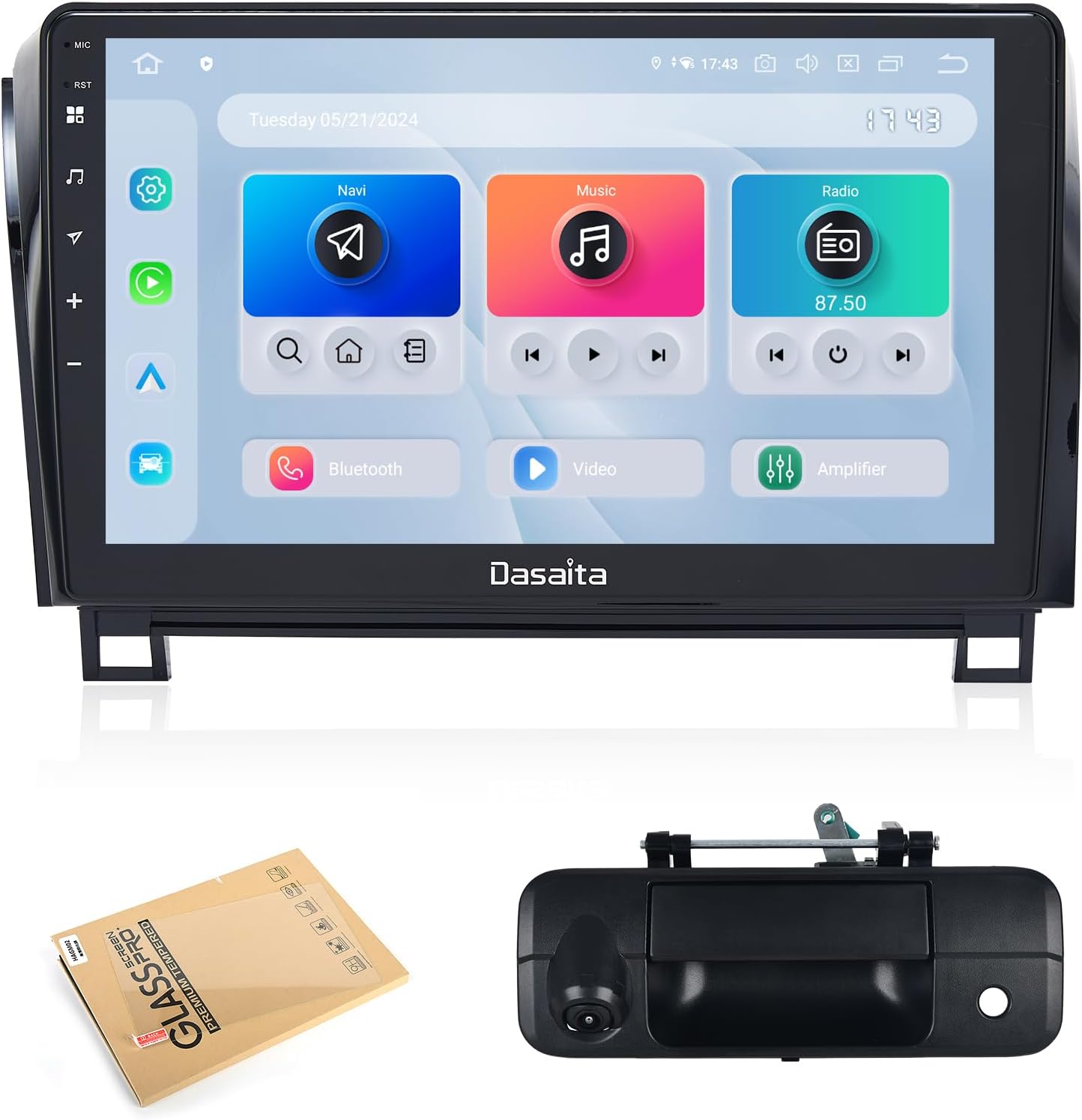 Dasaita Android 13 Car Stereo for Toyota Tundra Sequoia 2007-2013 with Tailgate Handle Reverse Camera & Screen Protector, Wireless Carplay/Android Auto, 10.2