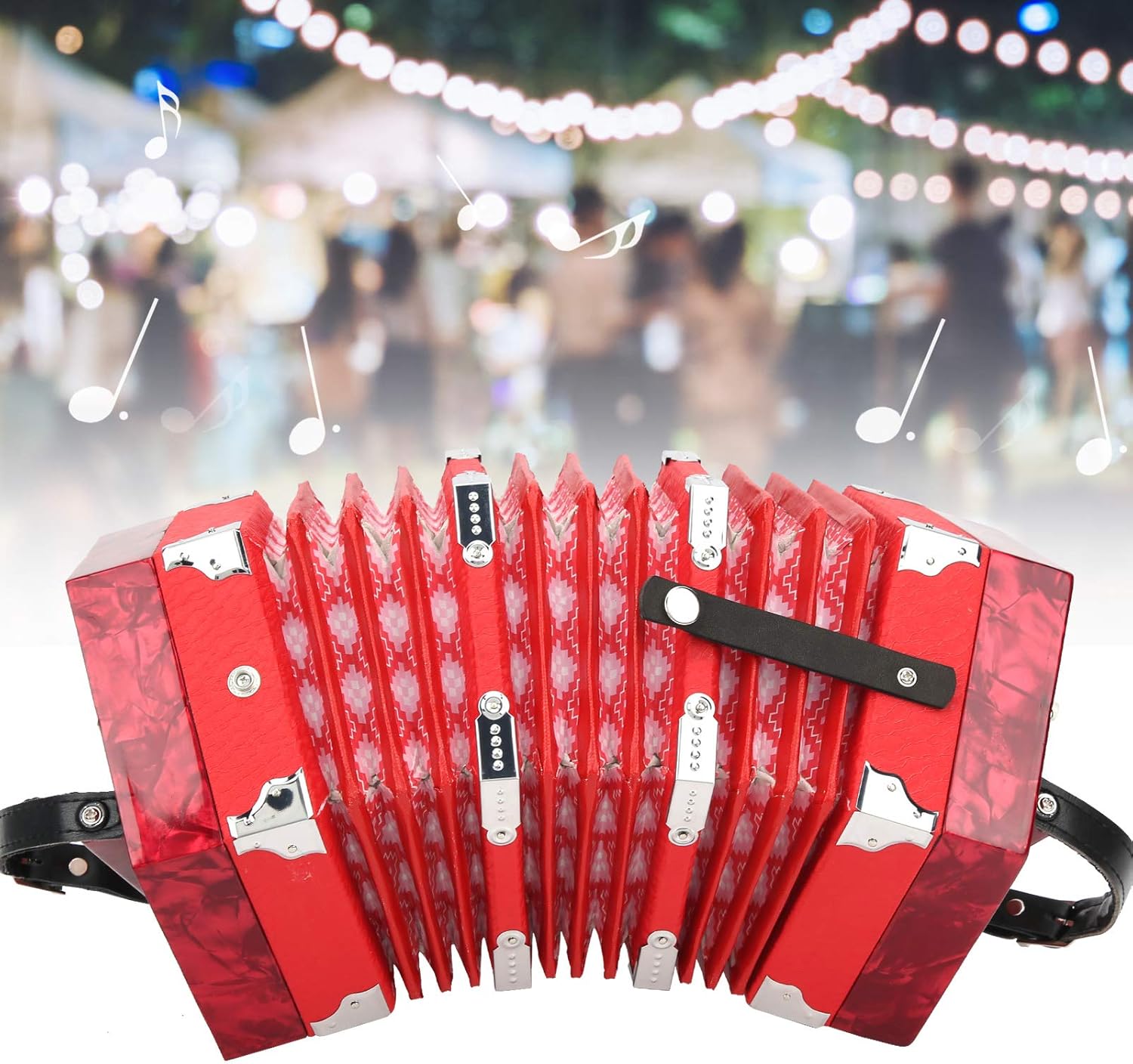 Concertina Accordion, Anglo Style Concertina with Carrying Bag, Portable Hexagonal Concertina Accordion for Beginners Adults (Red)