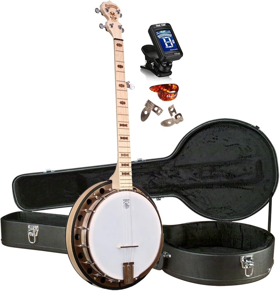 Deering Goodtime Two (2) LEFT HANDED 5-String Maple Resonator Bluegrass Banjo Bronze Powercoat Hardware, Art Deco Inlay with Instrument Alley Hard Case, Tuner, Picks, Bundle