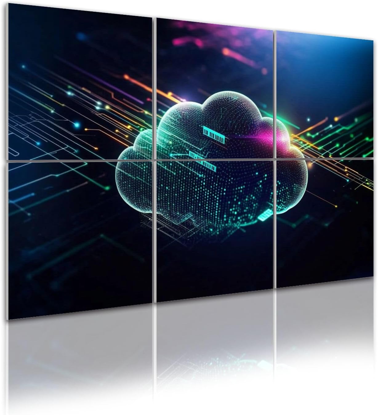 6 Pack Art Acoustic Panels Cloud Computing Technologies Soundproof Wall Panels, 48