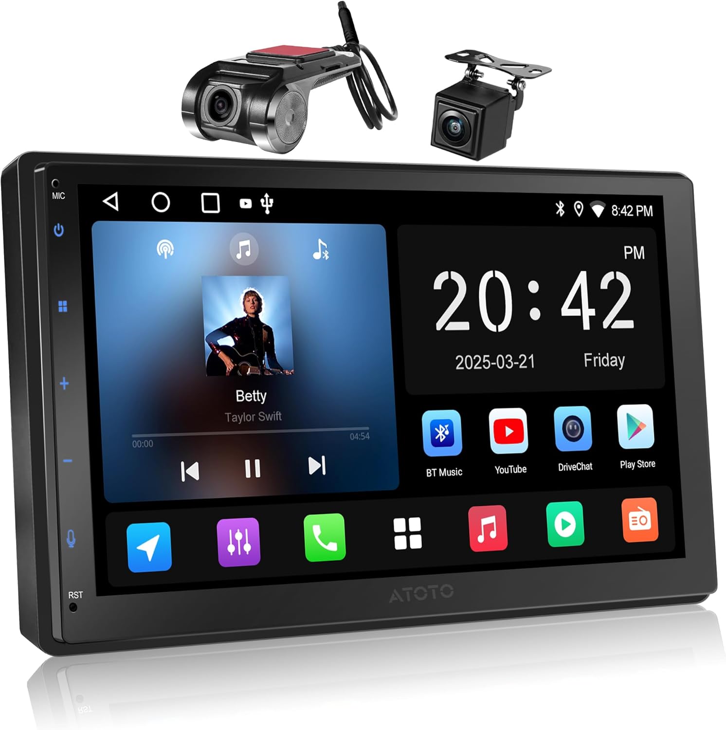 A5L 7inch Android Double Din Car Stereo with 1080P DVR Dash Cam&Backup Camera, Wireless CarPlay/Android Auto, Wi-Fi/Bluetooth/USB, 24EQ, DSP, GPS Tracking, LRV, Mirror Link