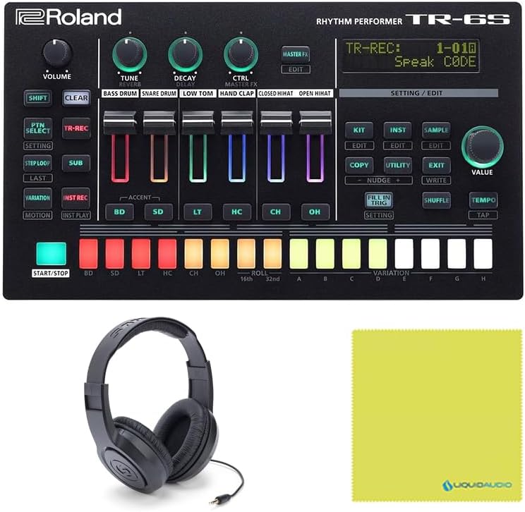 Roland TR-6S Rhythm Performer Bundle w/Samson SR350 Over-Ear Stereo Headphones and Liquid Audio Polishing Cloth