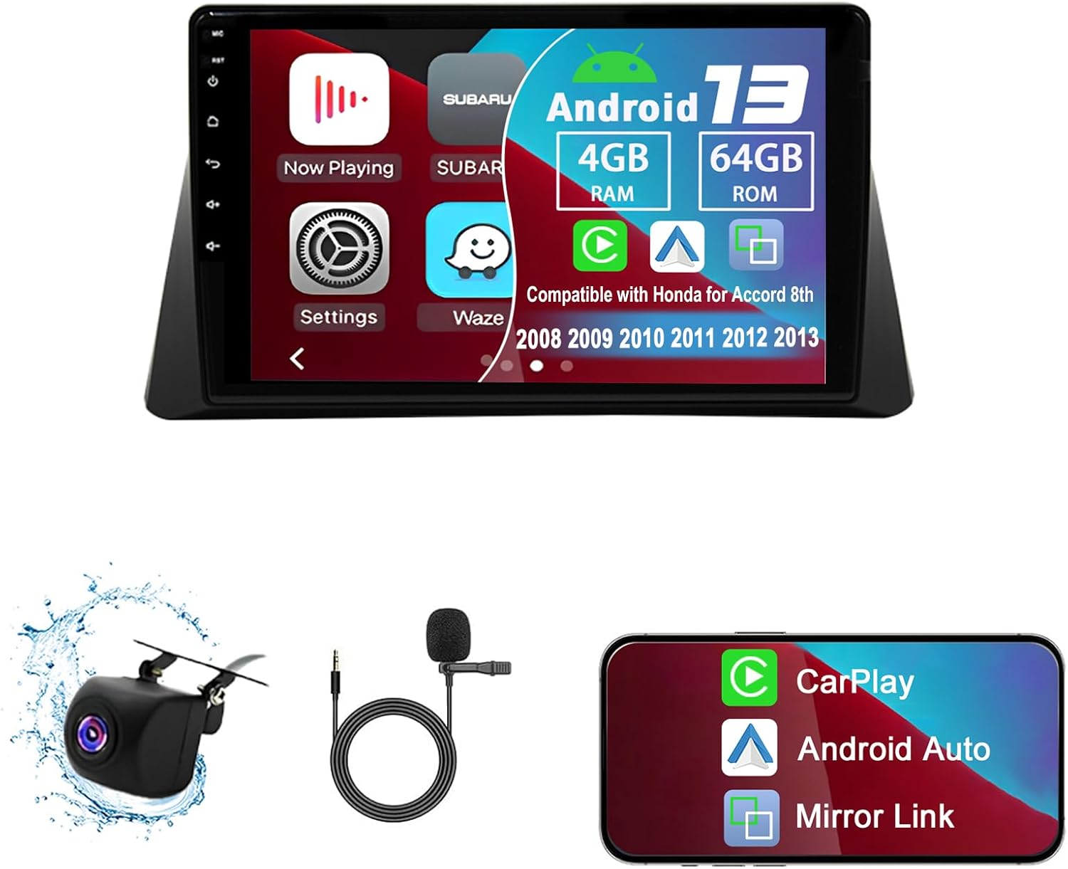 4G+64G Android 13 Car Stereo with Wireless Carplay & Android Auto, 10