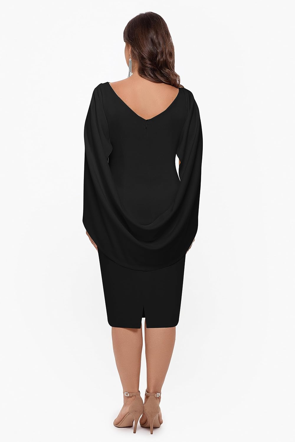 Betsy & Adam Womens Plus Size Cowl Neck Midi Scuba Crepe DressSpecial Occasion Dress