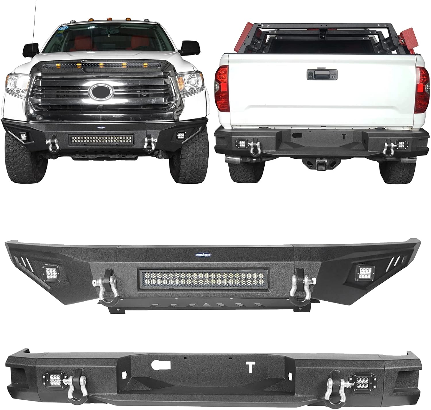 Hooke Road Tundra Bumper Combo Full Width Front Bumper & Rear Step Bumper Compatible with Toyota Tundra Pickup Truck 2014 2015 2016 2017 2018 2019 2020 2021