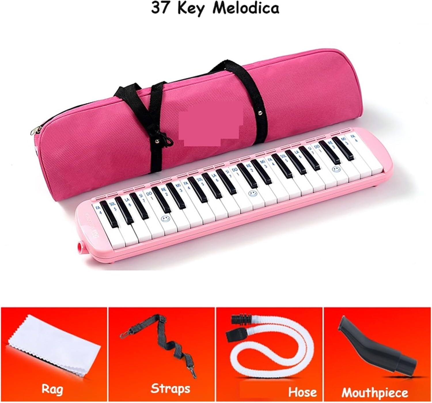 Melodica 32/37 Keys Mouth Organ Music Pipe Professional Musical Instrument Climber Melodic Piano Keyboard Jew'S Harp Bag(Red)
