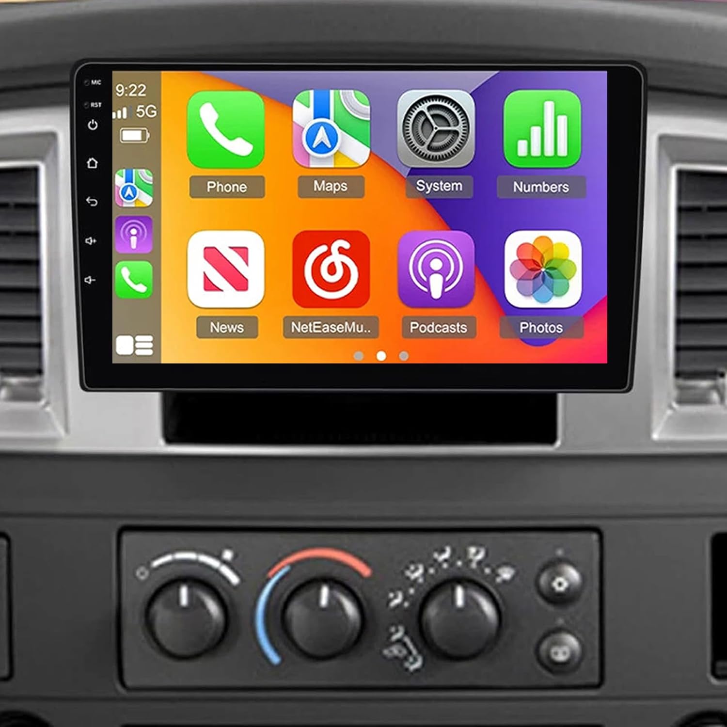 Car Stereo Radio for Dodge Ram 1500 2500 3500 4500 2006-2008,Dodge Durango 2004-2009 with Wireless Carplay&Android Auto,9 Inch Touchscreen Car Radio with GPS,WiFi,FM Radio,Backup Camera,MIC-2+32G