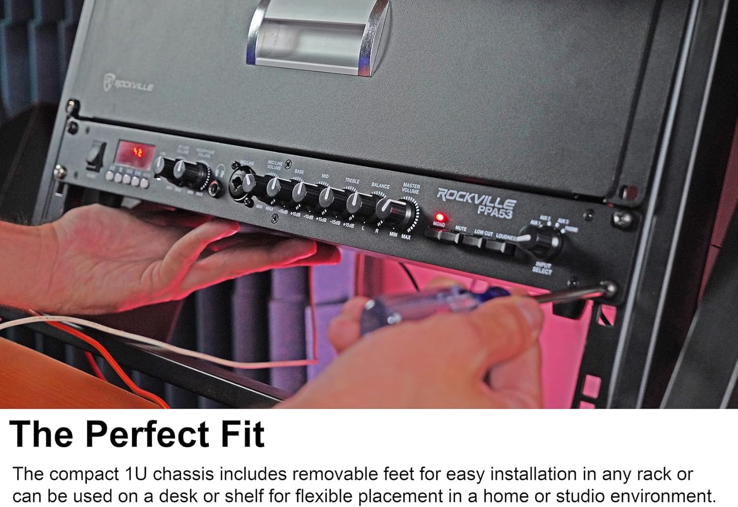 Rockville PPA53 Home 1U Rack Preamp, Bluetooth, USB, RCA, 3-Band EQ, Phono Input, XLR Outputs, Low-Noise, Headphone Out, Perfect for Home Audio, Turntables