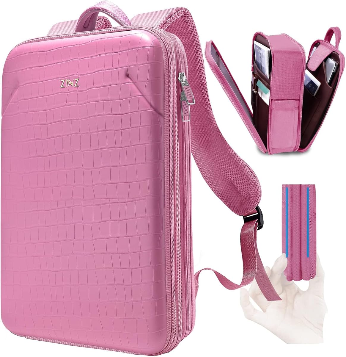 ZINZ Protective Laptop Backpack, Expandable Computer Bag Rucksack with Hard Leather Cover & 3 Compartments for 15 15.6 16 inch Notebooks, Ergonomic Shoulder Strap，P01K01