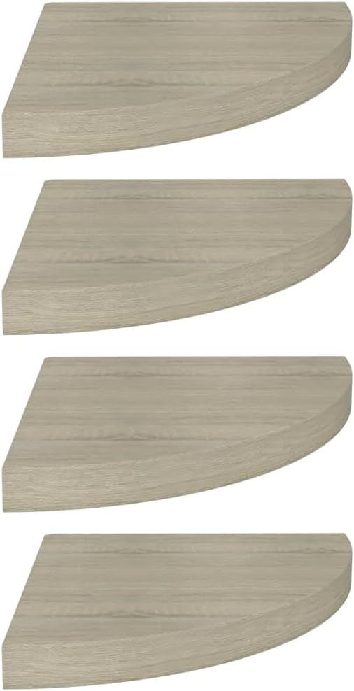 Floating Corner Shelf Set of 4 Oak Wood Triangular MDF Wall Mount 13.8 x 13.8 x 1.5 in Honeycomb Brown Small Storage Display for Living Room Bedroom Office