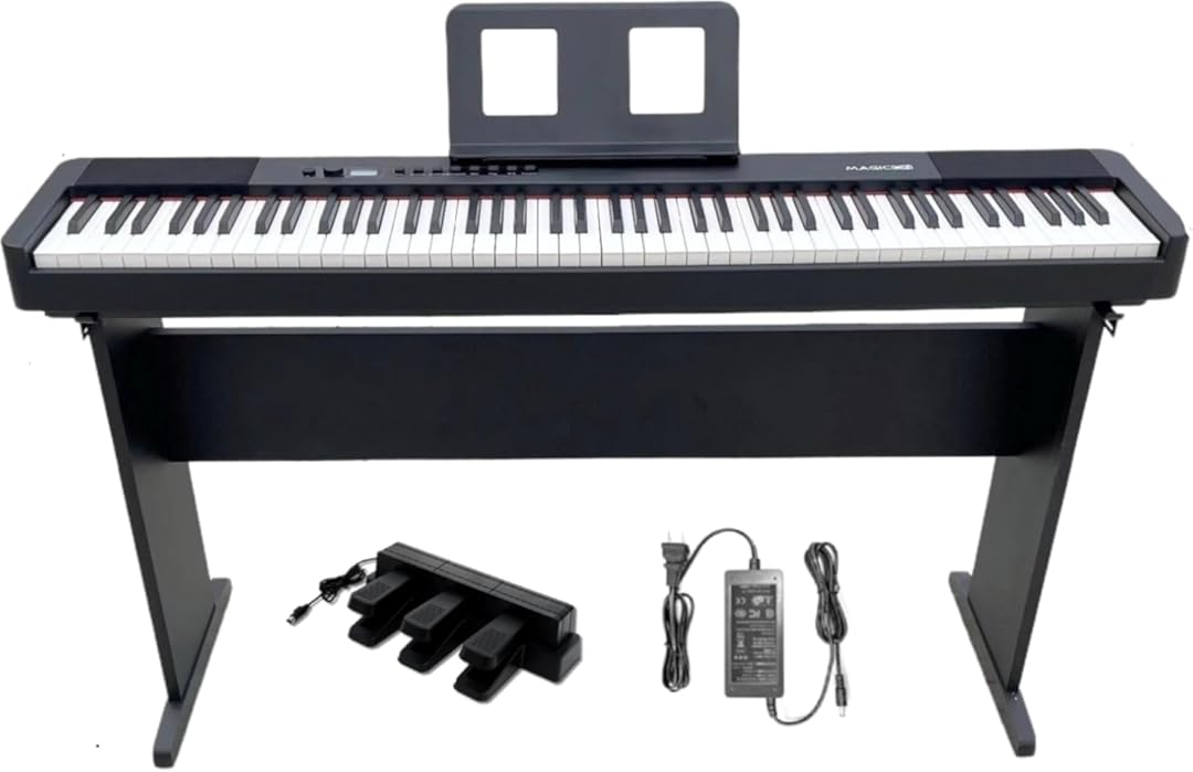 88 key Weighted Keyboard Piano,Digital Piano with 88 key Graded Hammer Action Keys,Full Size with Stand, French Dream Sound Chip,Triple Pedals,Stand,Adapter.25Wx2 Speakers, USB/MIDI(BLACK)