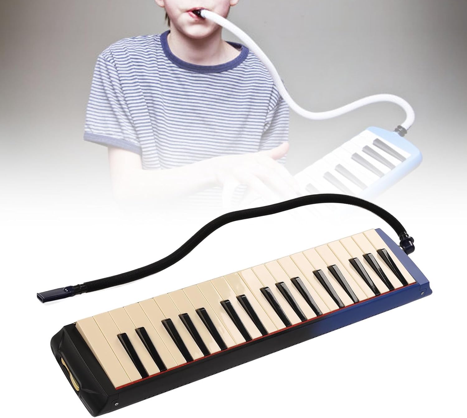 Tyenaza 37 Key Melodica Instrument, Piano Double Soft Tubes 2pcs Mouthpiece Melodica Air Piano Keyboard with Carrying Bag, for Music Classrooms