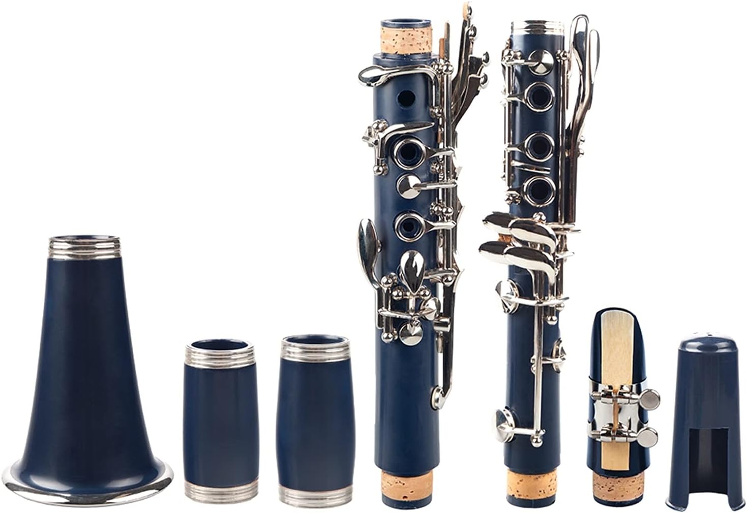 Standard Clarinet Dark Blue ABS Clarinet Bb Cupronickel Plated Nickel 17 Key with Cleaning Cloth Gloves Woodwind Instrument Beginner Clarinet