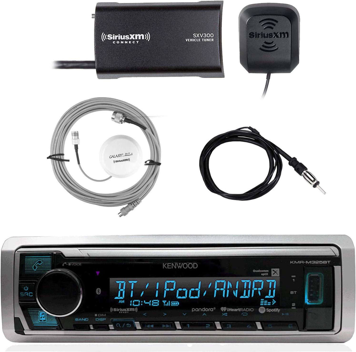Kenwood Marine Digital Media Bluetooth Receiver, SiriusXM Satellite Radio Tuner Kit, SiriusXM Antenna, Antenna - 40 