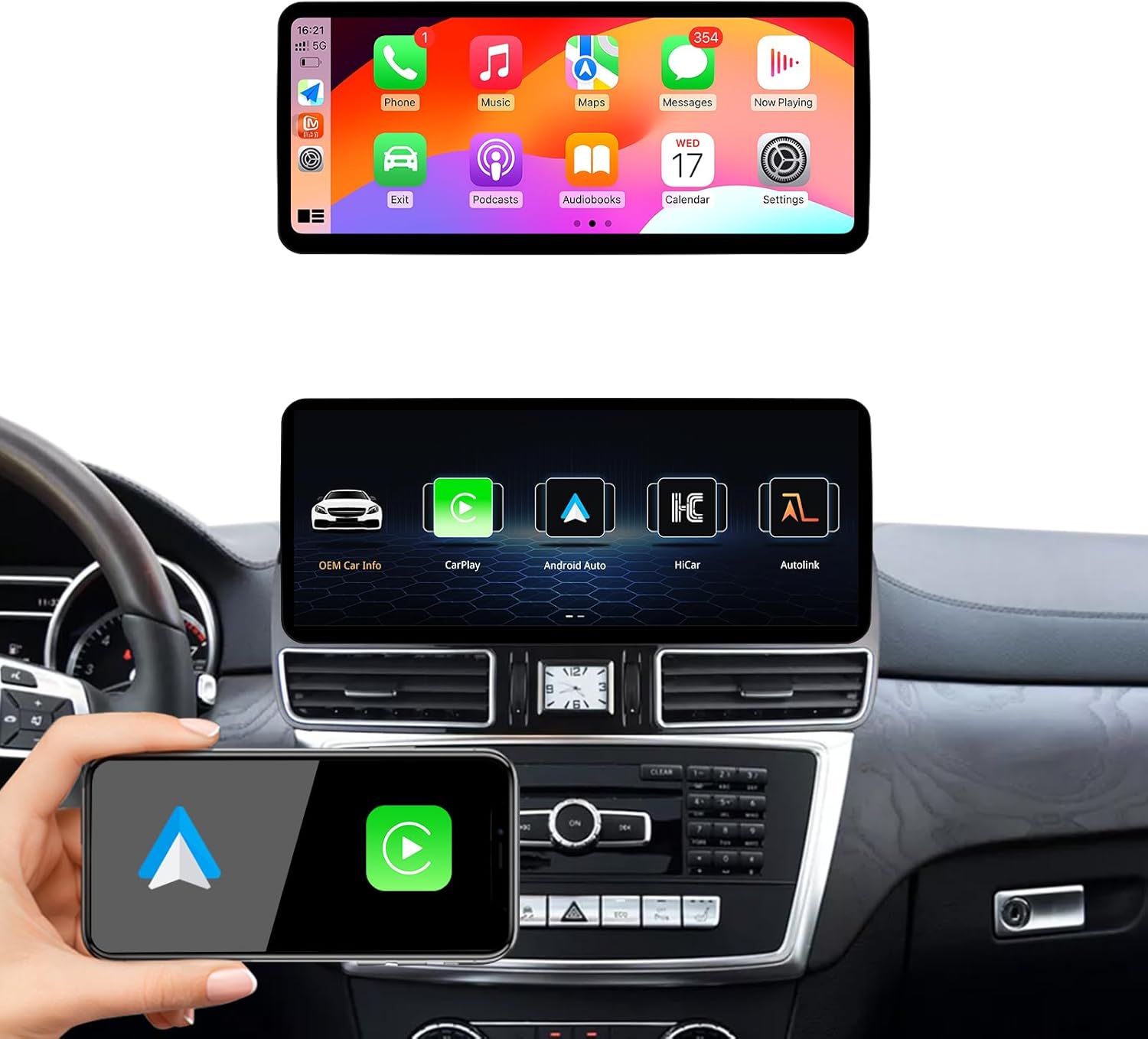 Ultra Narrow 12.3 Inch Car Stereo for Mercedes-Benz ML GL W166 X166 Carplay Android Auto Radio NTG4.5/4.7 Multimedia Player Upgrade Touch Screen(Linux ML GL System 2012-2015)