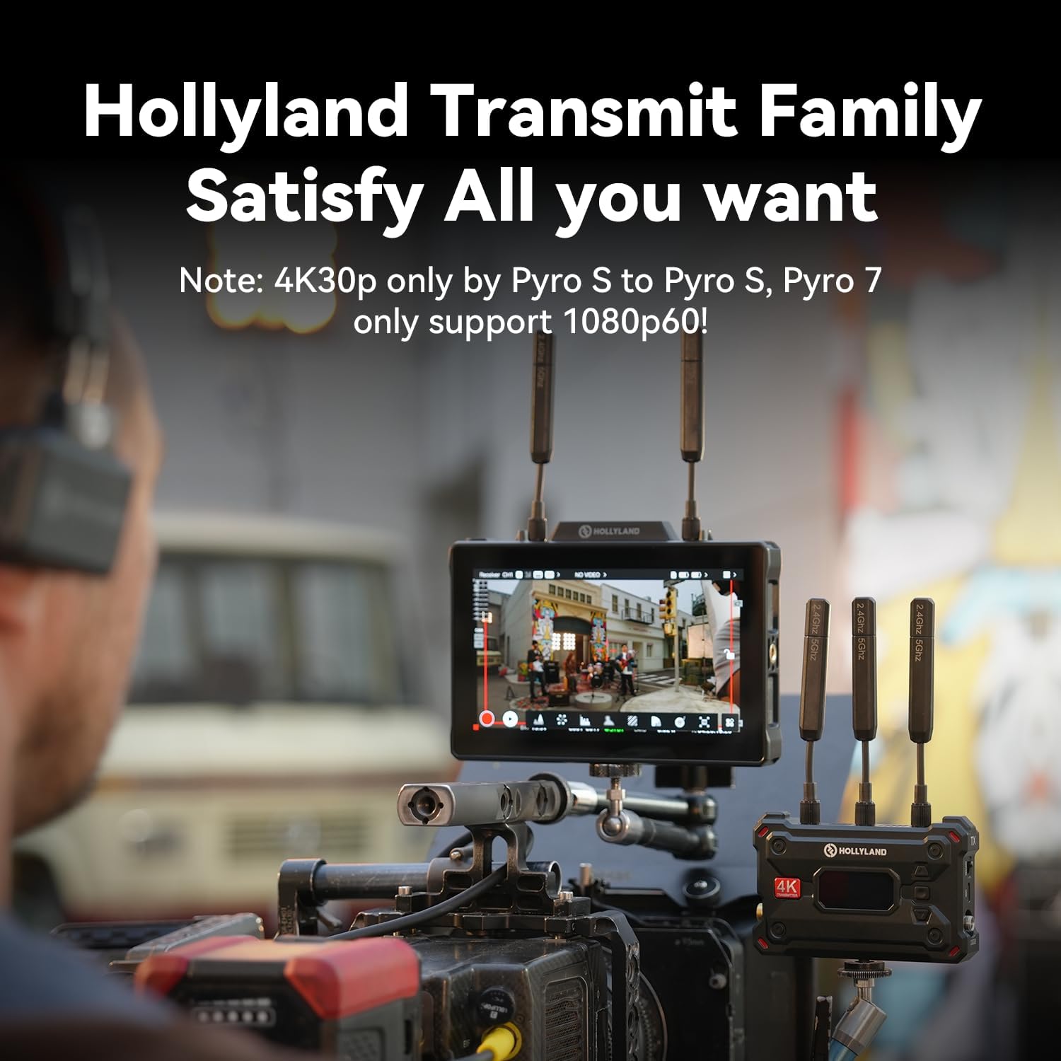 HollyView 4K Video Transmit Family - Pyro S (TX&RX) Wireless Transmitter Receiver and Pyro 7 Inch Wireless Transmitter/Receiver/Monitor (1 Set)