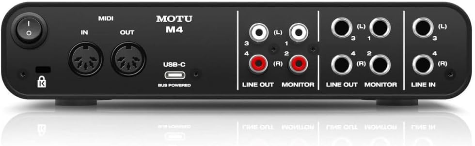 MOTU M4 4x4 USB-C Audio Interface Bundle w/Samson SRH350 Over-Ear Stereo Headphones, 2-Pack Pig Hog PHM10 8mm XLR Mic Cable and Liquid Audio Polishing Cloth