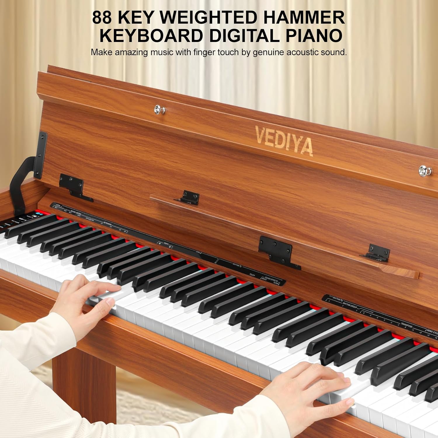 88 Key Weighted Digital Piano Keyboard - Wood Piano Desk to Vanity, Hammer Action Electric Piano with MIDI, Ideal Home Digital Pianos & Keyboard Piano for Beginners (Brown, VE86 with Cabinet Stand)