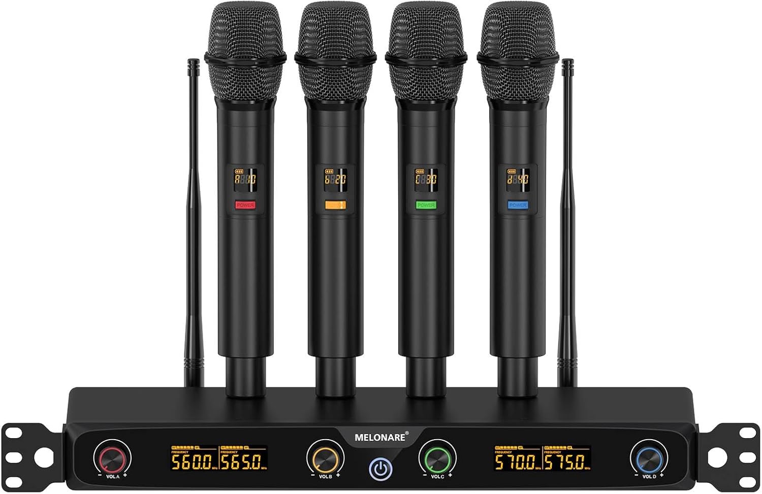 4-Channel Wireless Microphone System, UHF Rackmountable Cordless Mic Set w/ 4X 10 Frequencies, 260ft Range, Dynamic Handheld Microphone for Singing, Karaoke, Church, DJ, Party (MWM-41F)
