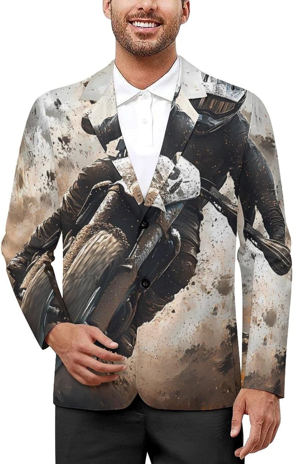Motocross Dirt Bike Racing Casual Men's Blazers Two Button Lapel Suits Jacket Lightweight Sport Coats