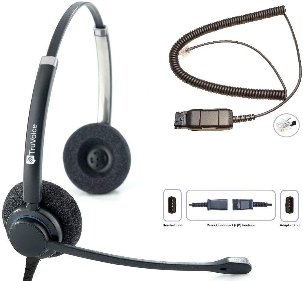 TruVoice HD-150 Professional Wired Headset with Noise Canceling Microphone & HD Speakers - Includes Amplified Adapter Cable Compatible with Avaya 16xx, 96xx and J Series Desk Phones