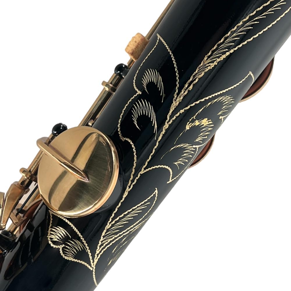 Brass Straight Soprano Sax Saxophone Bb B Flat Woodwind Instrument Natural Shell Key Carve Pattern with Carrying Case Gloves Cleaning Cloth Straps Cleaning Rod