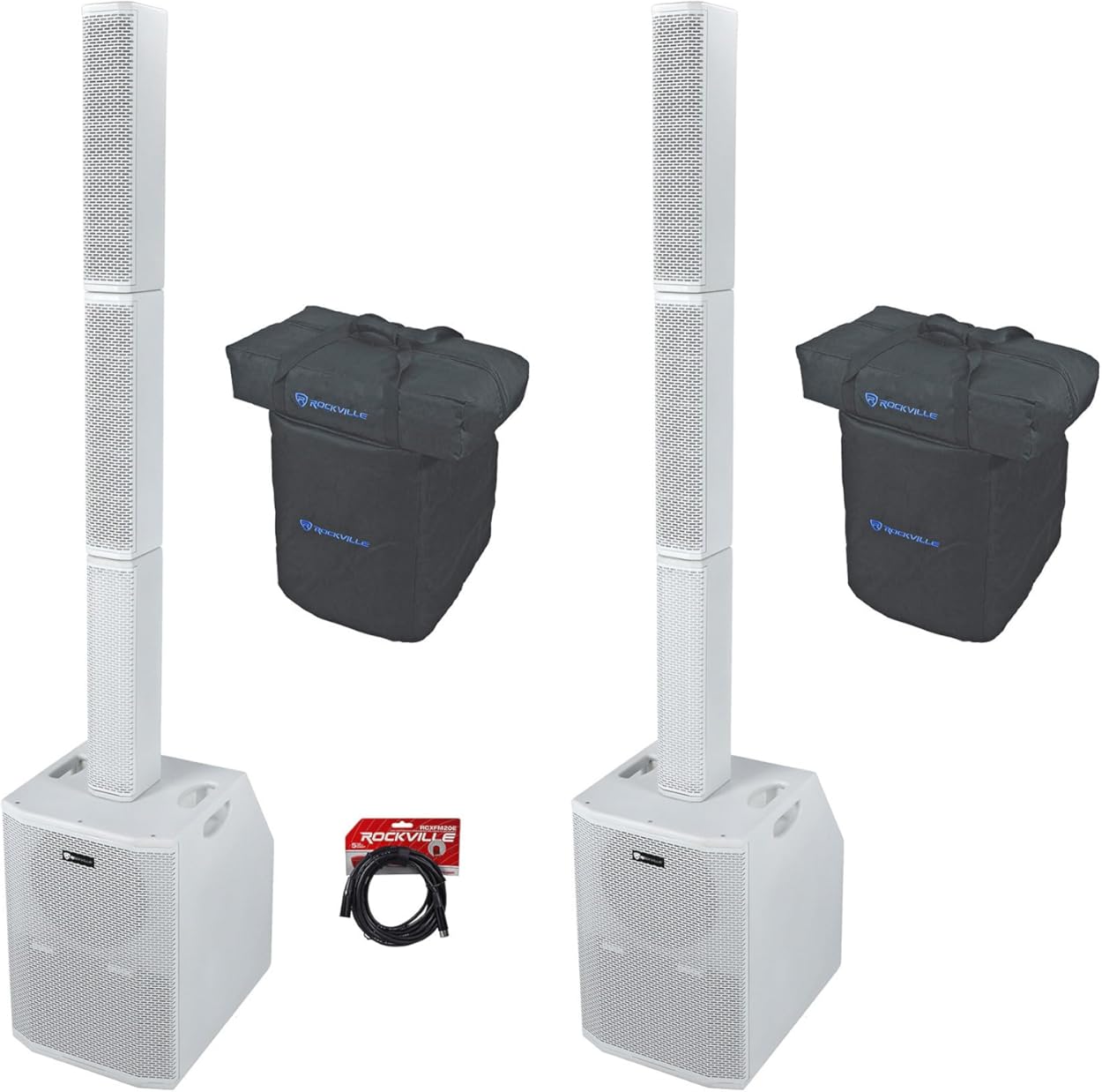 Rockville Bundle: (2) Titan Array System White Pro Powered Column Array Speakers with Dual 10