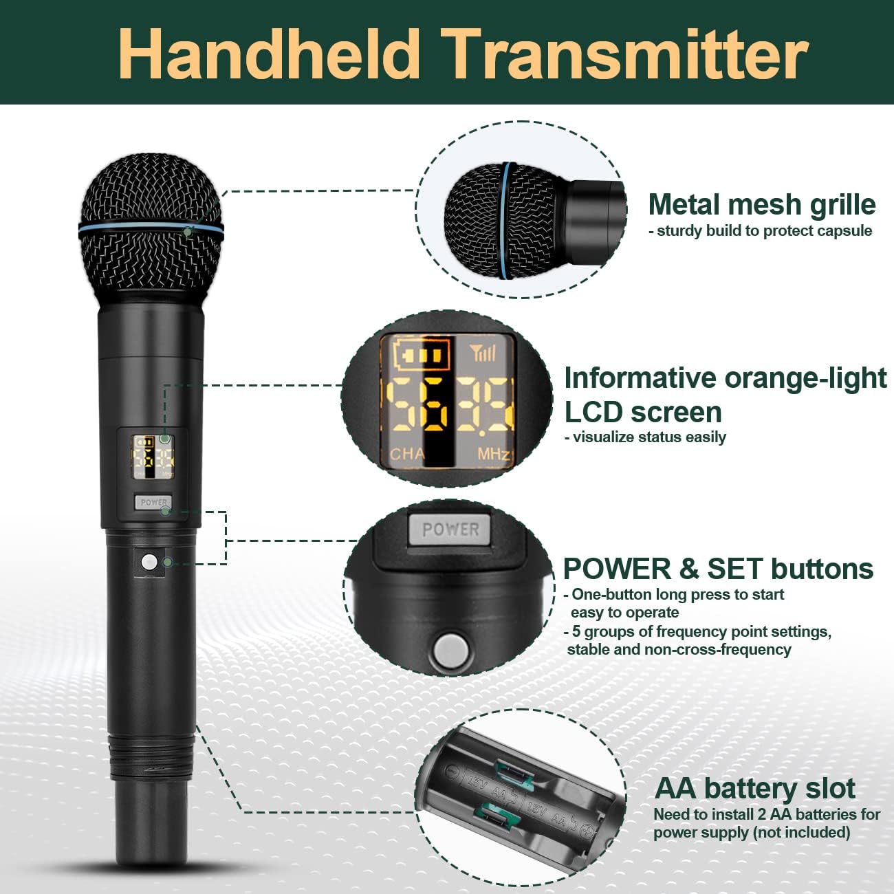 Depusheng R5 Wireless Microphone, Professional UHF Cordless Four Dynamic Mic Handheld Microphone System 1/4‘’Output for Home Karaoke, Meeting, Party, Church, DJ, Wedding, Home KTV Set