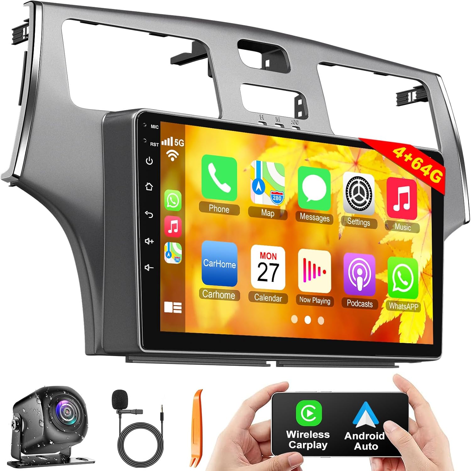 4+64GB Car Radio for Lexus ES250 ES300 ES330 2001-2006 with Carplay & Android Auto Head Unit, 9 inch IPS Touch Screen Android 12 Car Stereo Receiver with GPS/Back-up Camera/Bluetooth 5.2/SWC/FM/WiFi