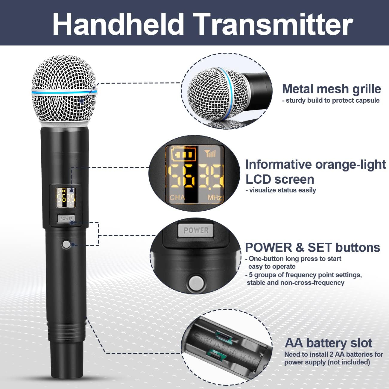 Depusheng R4 Karaoke Wireless Microphones Professional 4 Channels Handheld Wireless Microphone System Metal Dynamic Mic for Karaoke Singing, House Party, Church, Performance