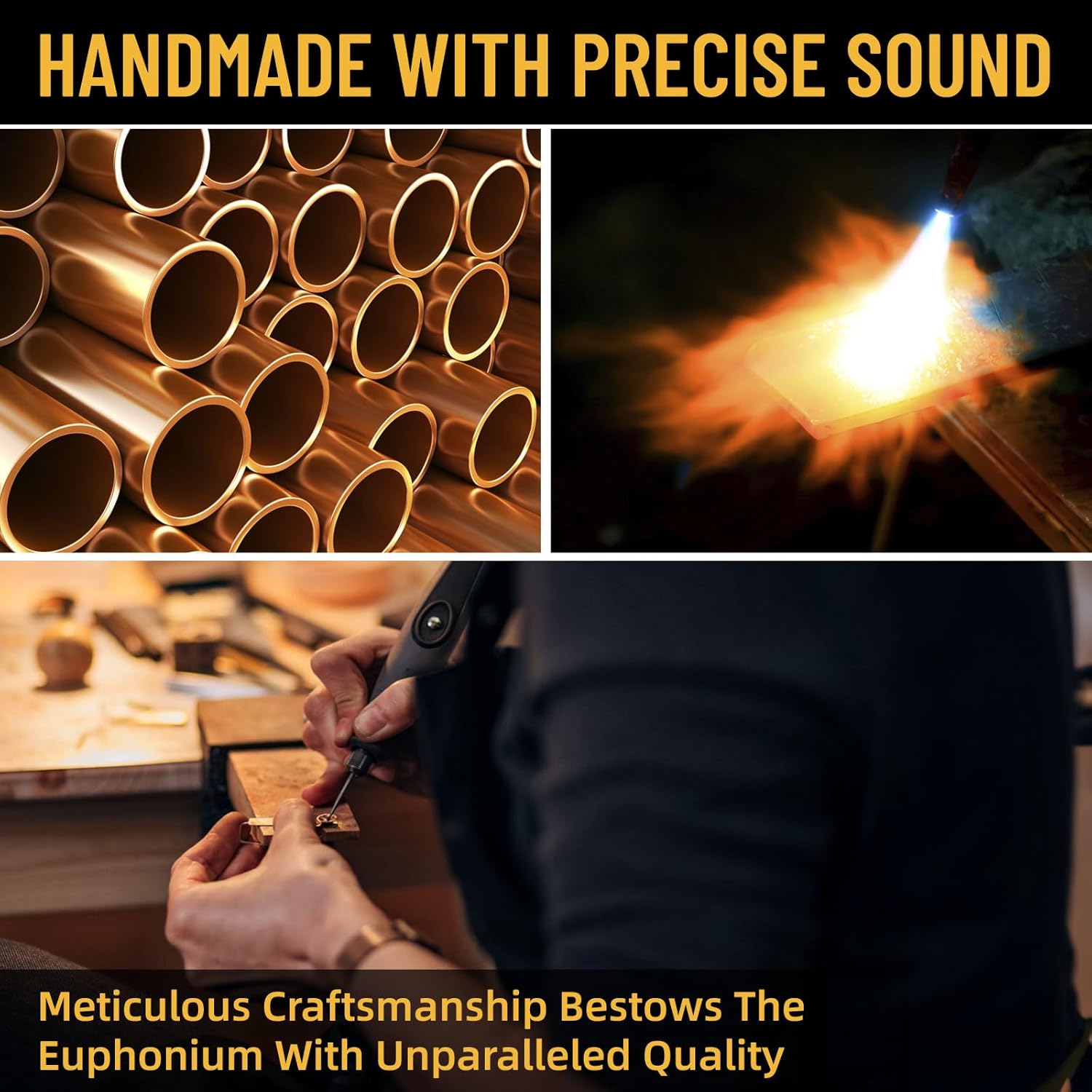 Bb Euphonium Brass Instrument for Beginners & Professionals | Includes Hard Case, Mouthpiece, Cleaning Cloth, and Gloves | Ideal for Brass Band Performance