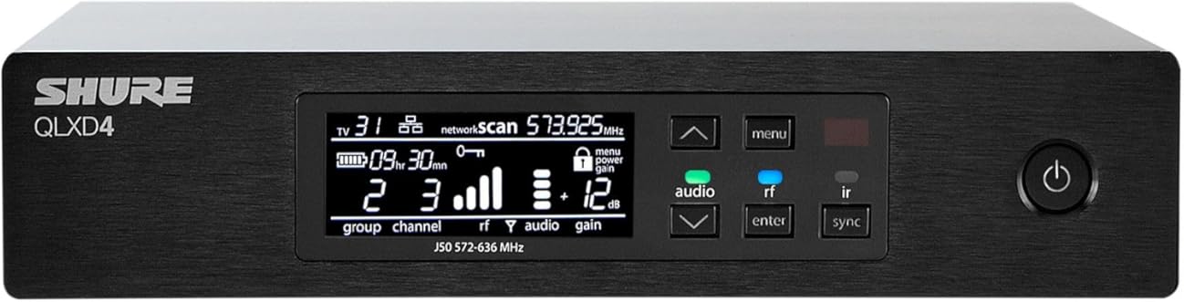 Shure QLXD4 Single Channel Receiver - for use with QLX-D Digital Wireless Systems, Transmitter Sold Separately | H50 Band (QLXD4=-H50)