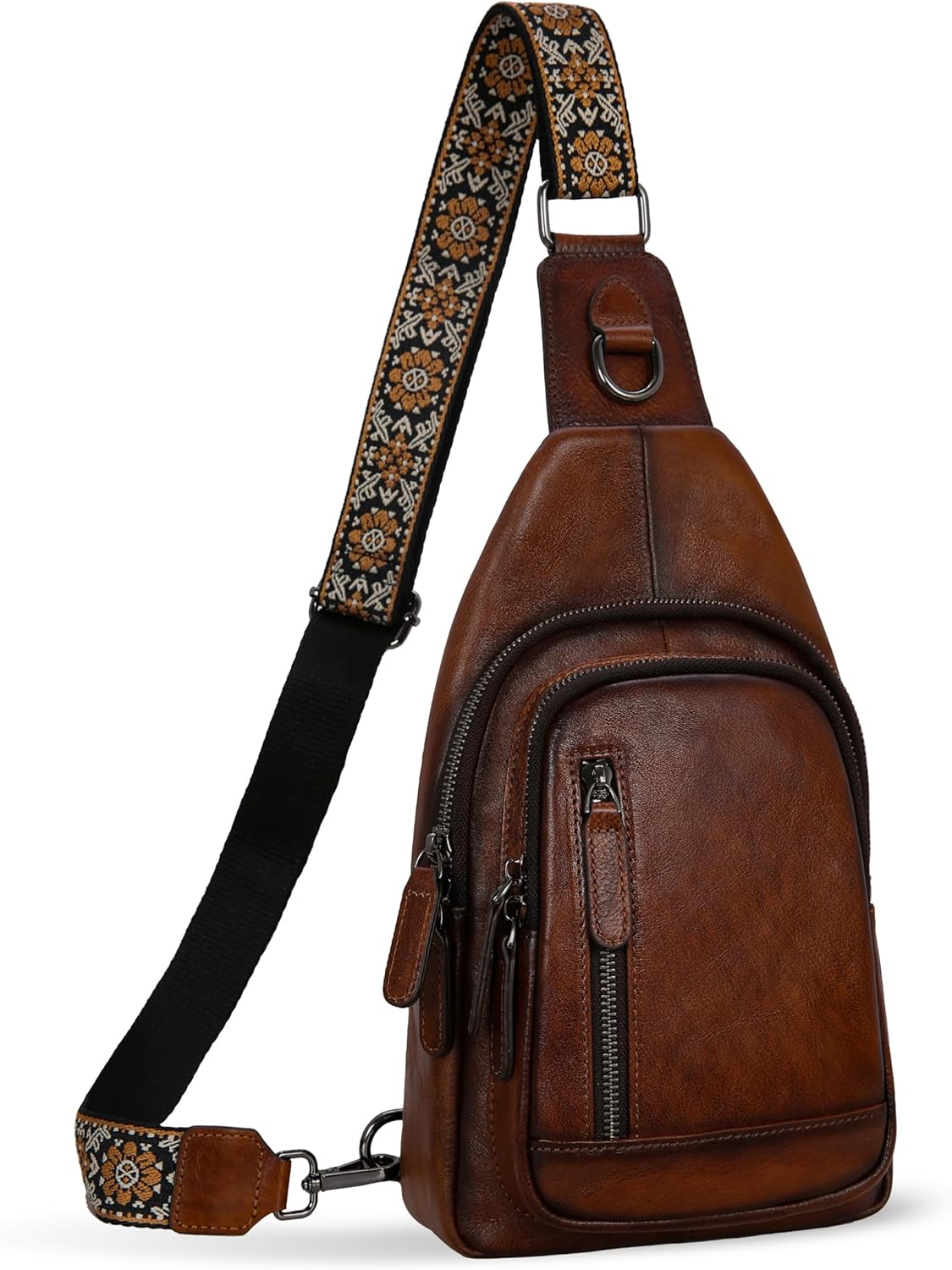 HESHE Leather Sling Bag for Women Crossbody Bags with Multi-Pocket Stylish Fanny Packs for Travel Chest Bag