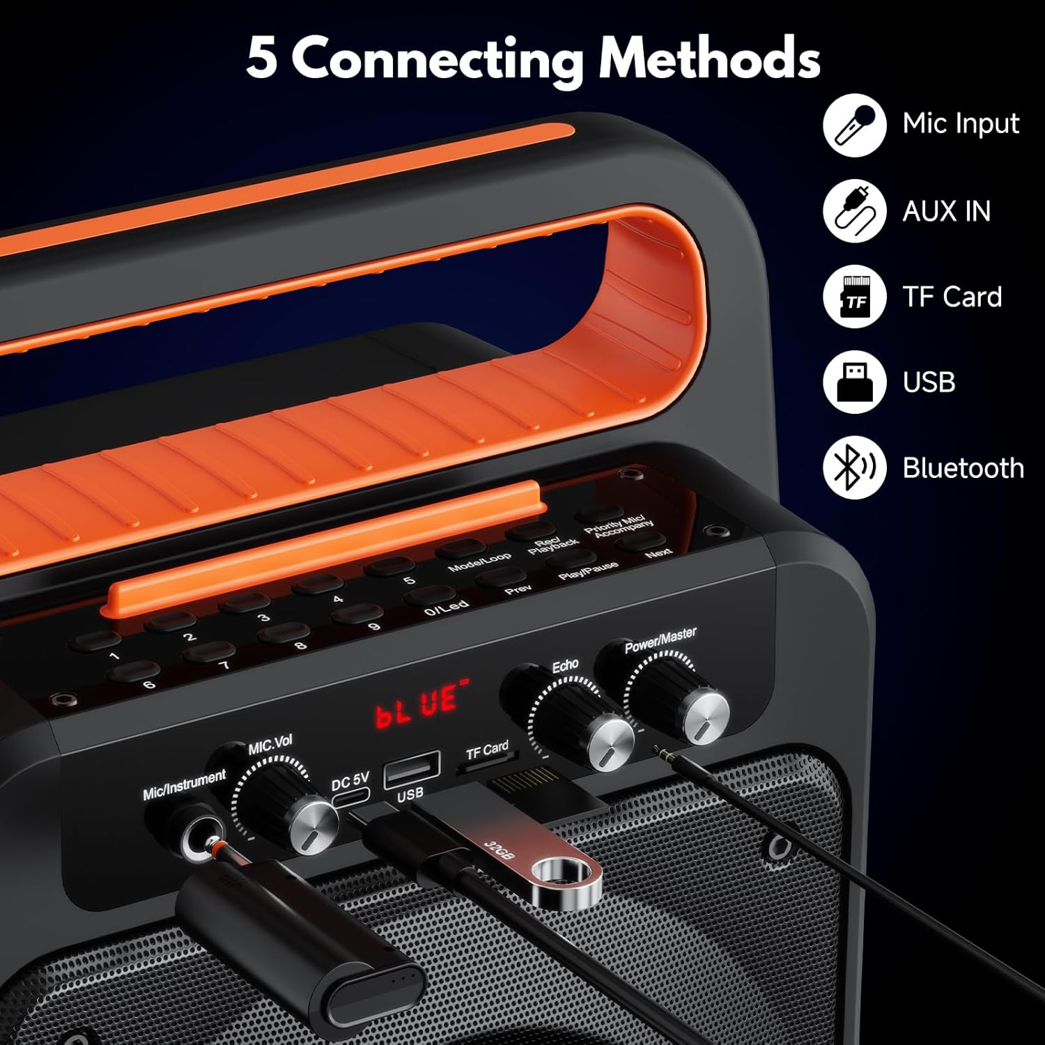 JYX Karaoke Machine with 2 Wireless Microphones, Portable Bluetooth Karaoke Speaker for Adults, PA System Speaker with LED Lights Support REC/USB/AUX/TF for Outdoors Home Party (MS79)