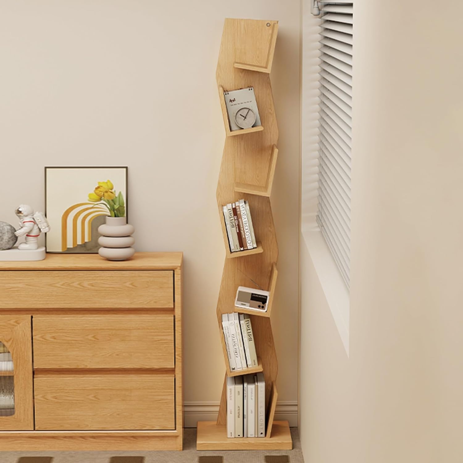 5/6-Tier Wooden Open Bookcase - Tall Modern Display Storage Shelf, Modern Corner Bookshelf Library Industrial Shelving Book Shelf(Brown,154cm/60.6in)