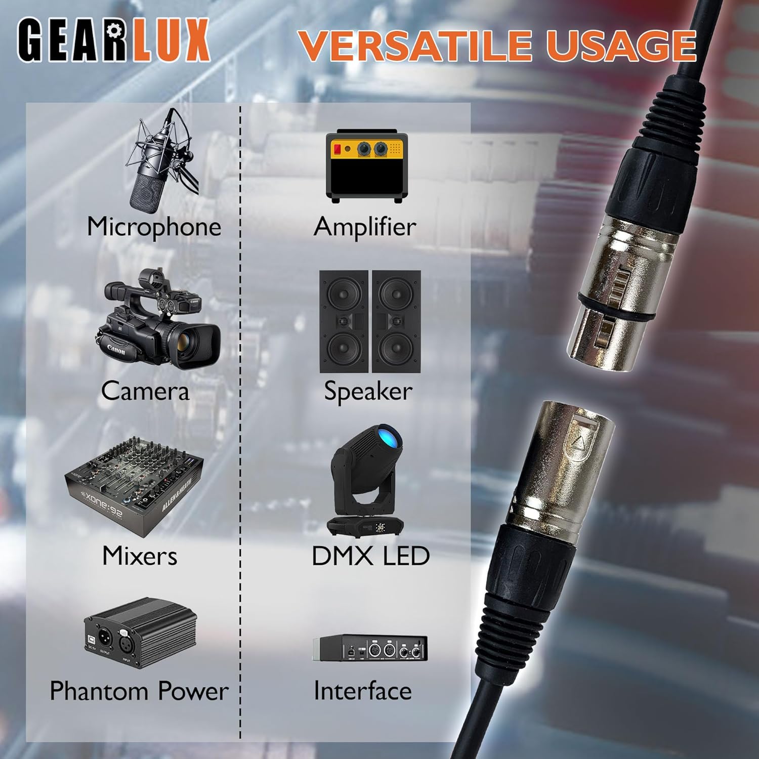 Gearlux DMX Cable, 3 Pin, Male to Female, 25 Feet - 10 Pack